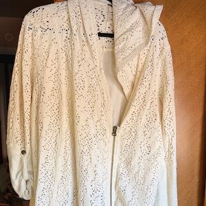 Free People Cream Knit Hooded Jacket